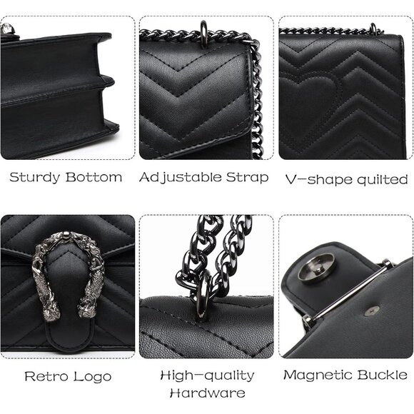 Snake Print Leather Black Crossbody Bag for Women Chain Strap and Clutch Style - Picture 5 of 8